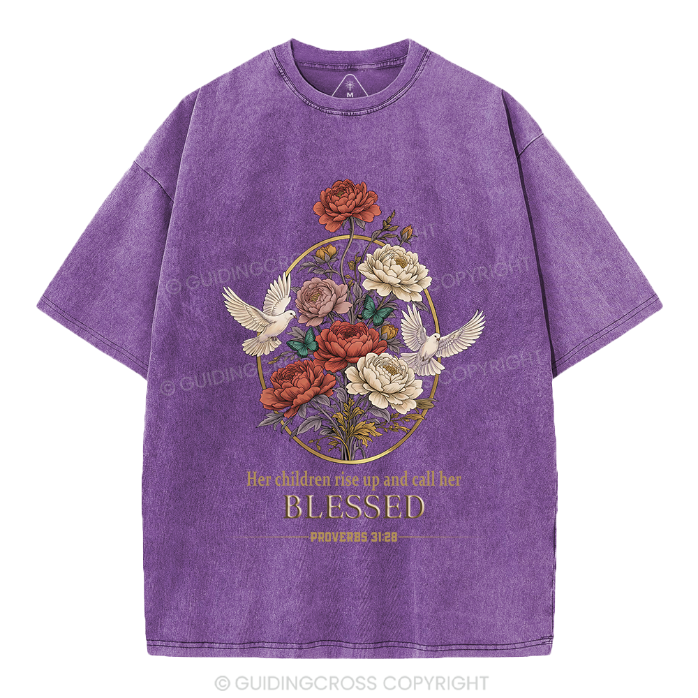 Her Children Rise Up And Call Her Blessed Christian Washed T-Shirt