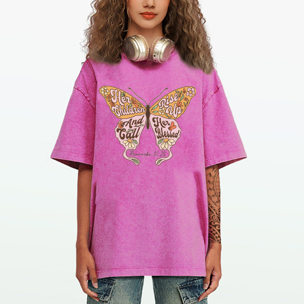 Her Children Rise Up And Call Her Blessed Christian Washed T-Shirt