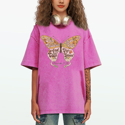 Her Children Rise Up And Call Her Blessed Christian Washed T-Shirt