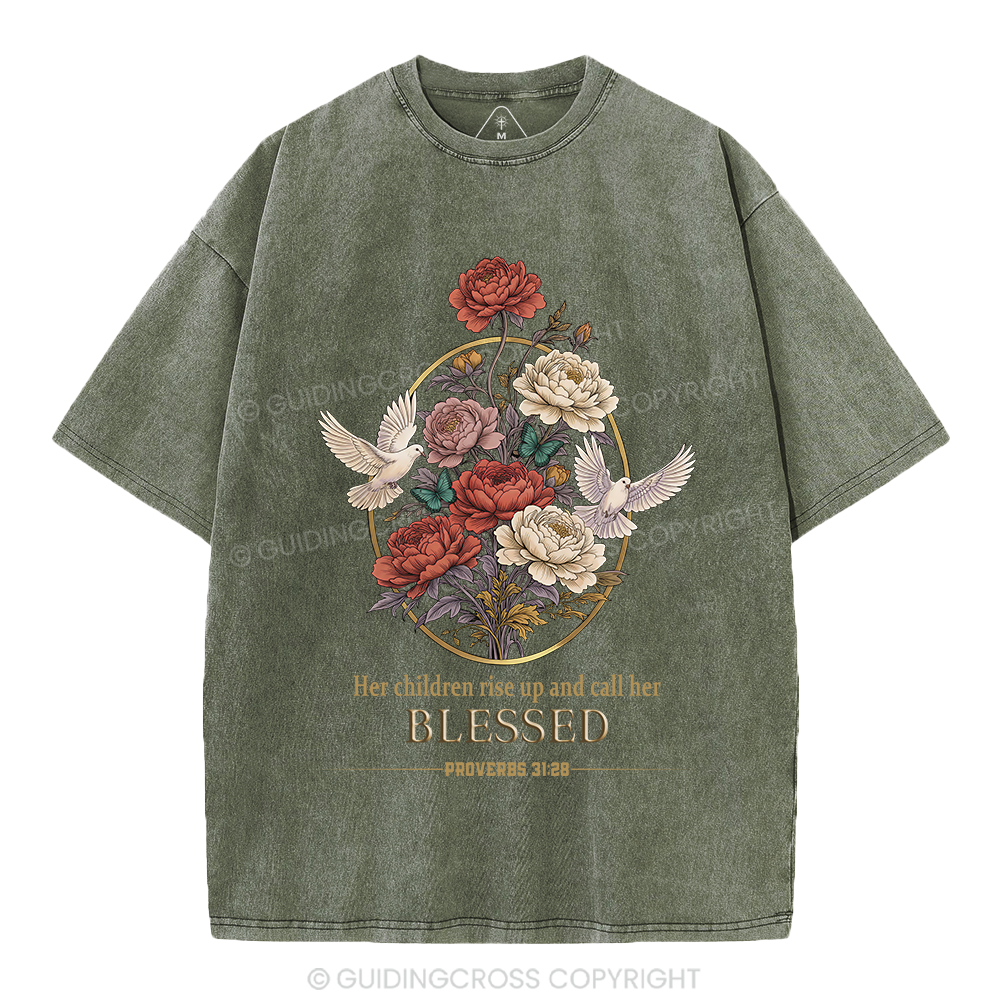 Her Children Rise Up And Call Her Blessed Christian Washed T-Shirt