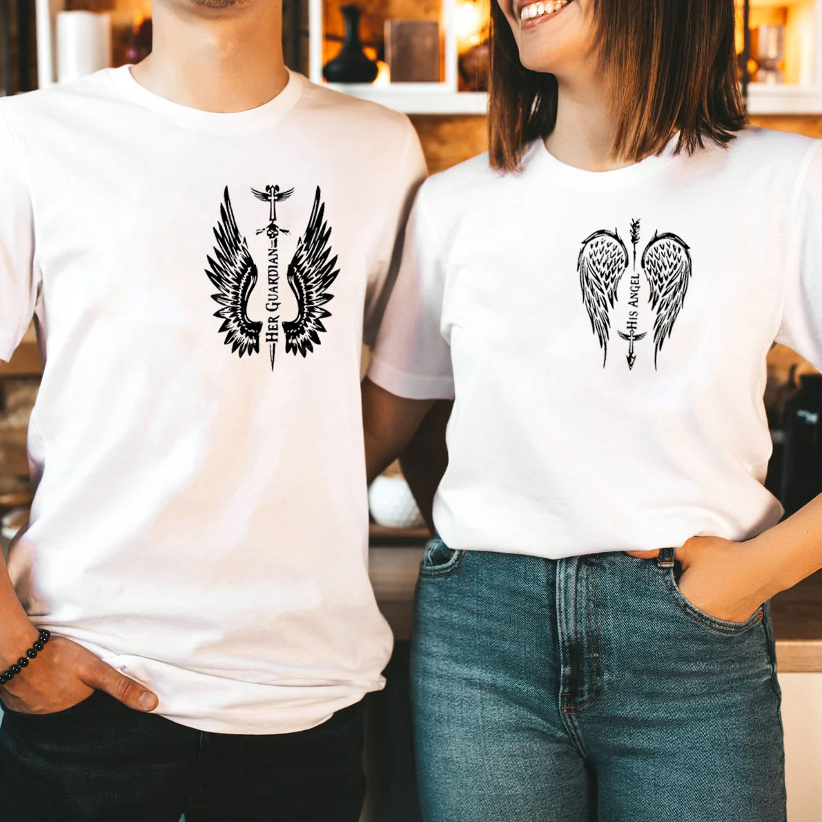 Her Guardian His Angel Christian T-Shirt