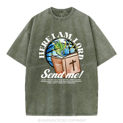 Here I Am Lord Send Me Christian Washed T-Shirt