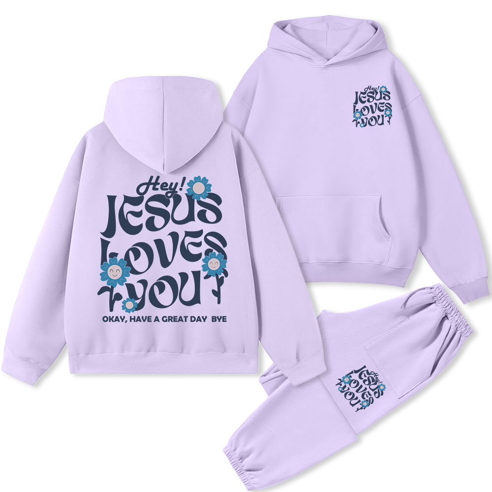 Hey Jesus Loves You Christian Fleece Hoodie Set