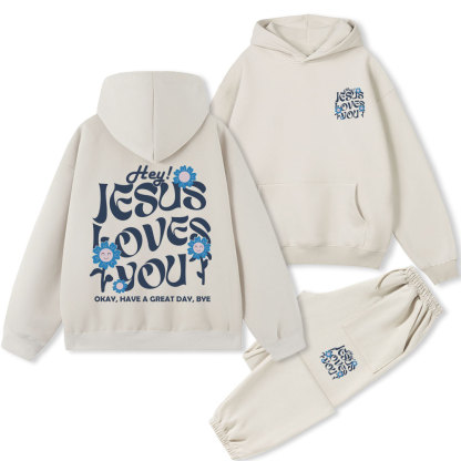 Hey Jesus Loves You Christian Premium Fleece Hoodie Set