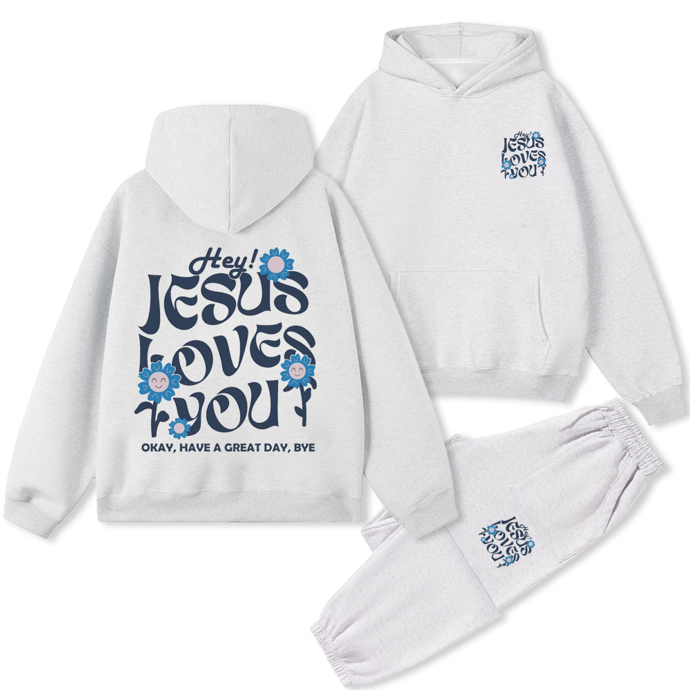 Hey Jesus Loves You Christian Premium Fleece Hoodie Set