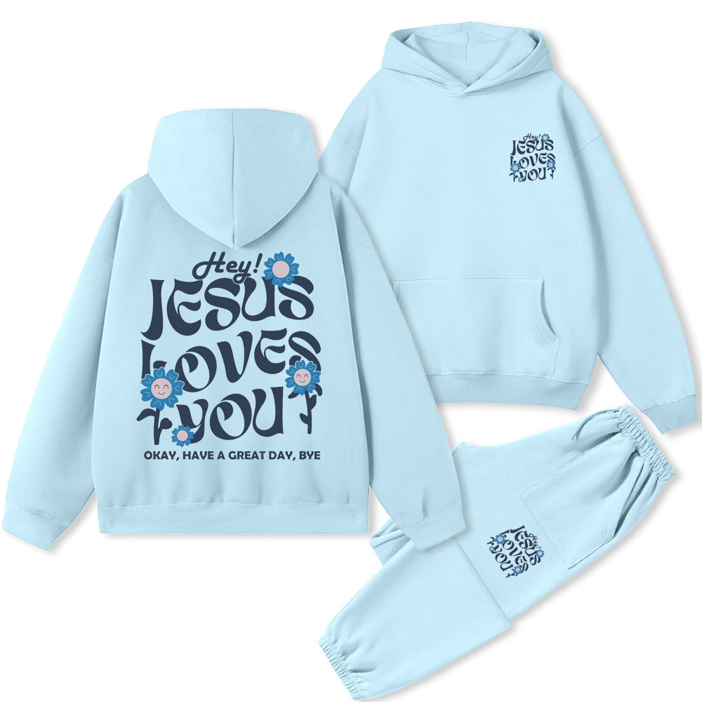 Hey Jesus Loves You Christian Premium Fleece Hoodie Set