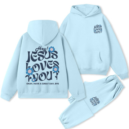 Hey Jesus Loves You Christian Premium Fleece Hoodie Set