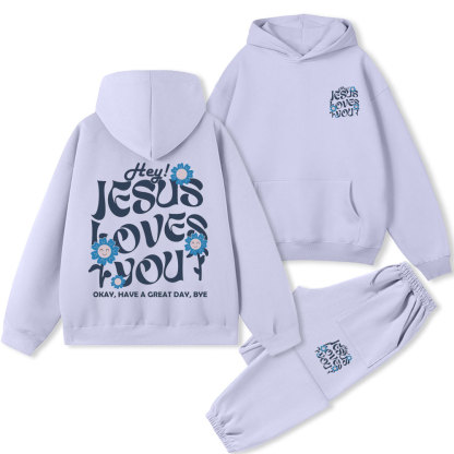 Hey Jesus Loves You Christian Premium Fleece Hoodie Set