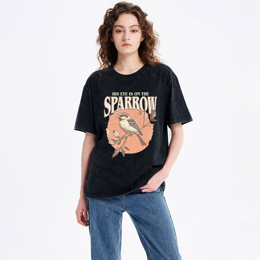 His Eye Is On The Sparrow Christian Washed T-Shirt