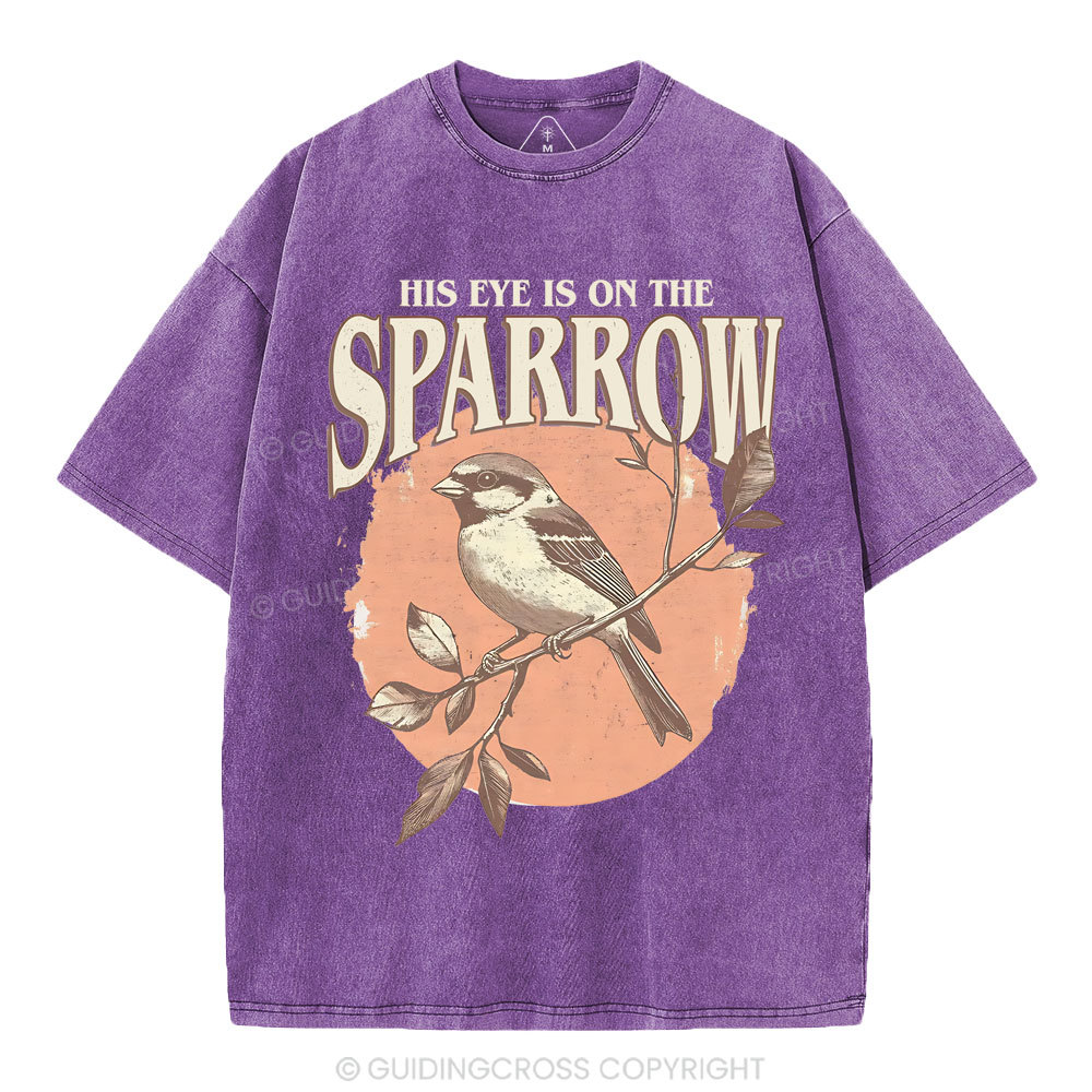 His Eye Is On The Sparrow Christian Washed T-Shirt