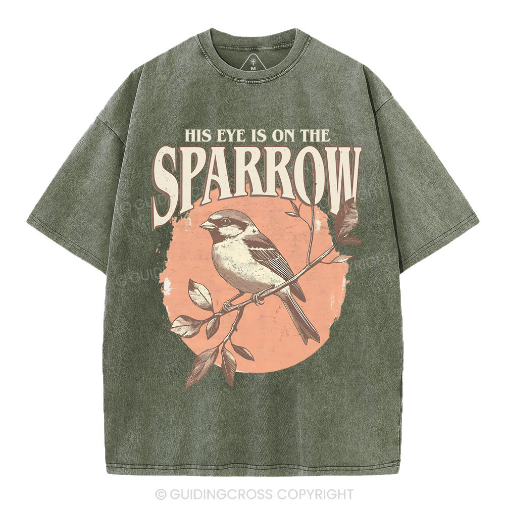 His Eye Is On The Sparrow Christian Washed T-Shirt