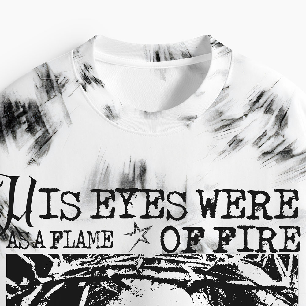 His Eyes Were As A Flame Of Fire Oversized All-Over Print Christian T-Shirt