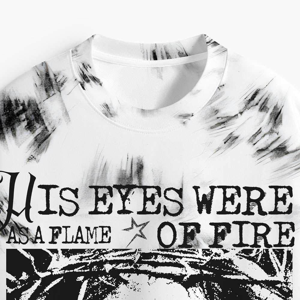 His Eyes Were As A Flame Of Fire Oversized All-Over Print Christian T-Shirt