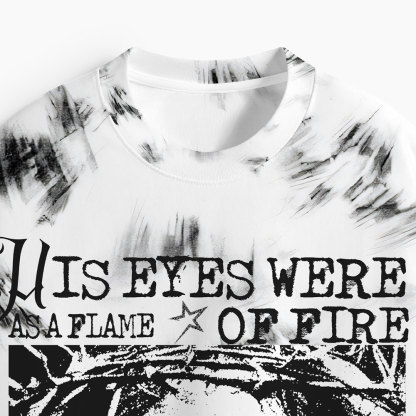 His Eyes Were As A Flame Of Fire Oversized All-Over Print Christian T-Shirt