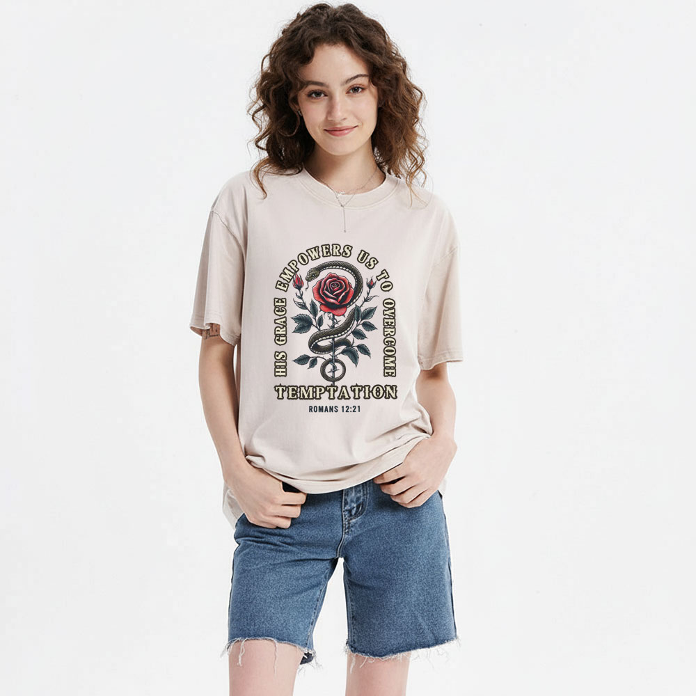 His Grace Empowers Us To Overcome Temptation Christian Washed T-Shirt