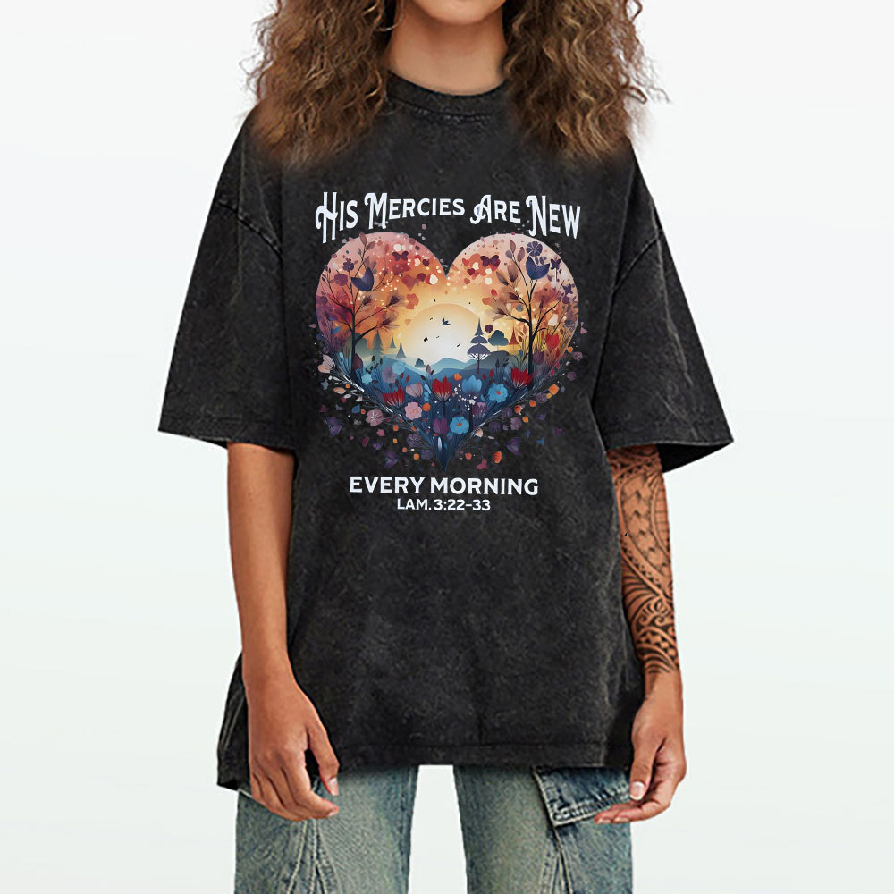 His Mercies Are New Christian Washed T-Shirt