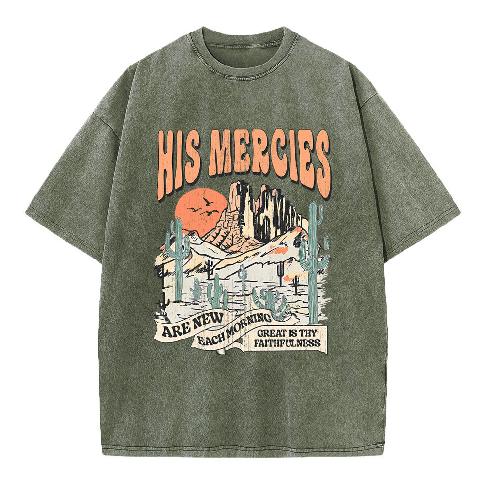 His Mercies Are New Every Morning Boho Christian Washed T-Shirt