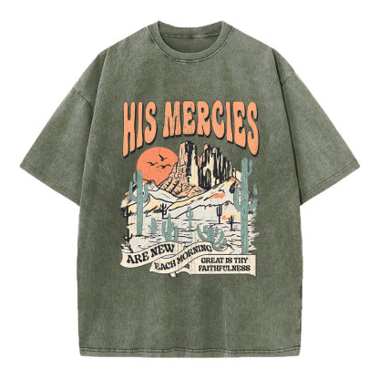 His Mercies Are New Every Morning Boho Christian Washed T-Shirt