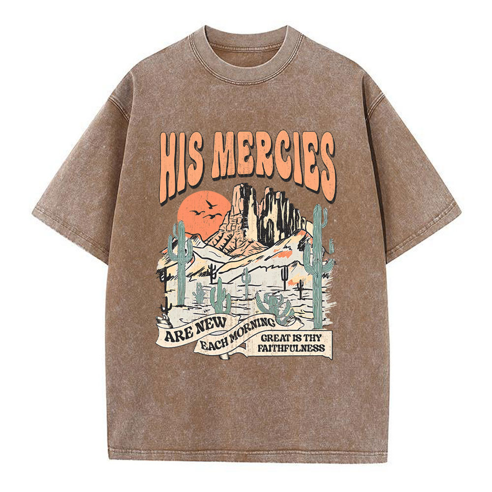 His Mercies Are New Every Morning Boho Christian Washed T-Shirt