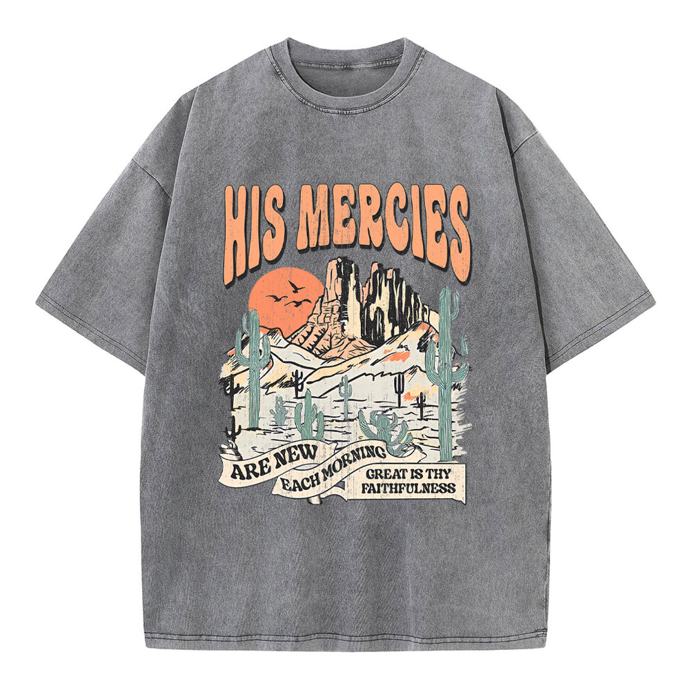 His Mercies Are New Every Morning Boho Christian Washed T-Shirt
