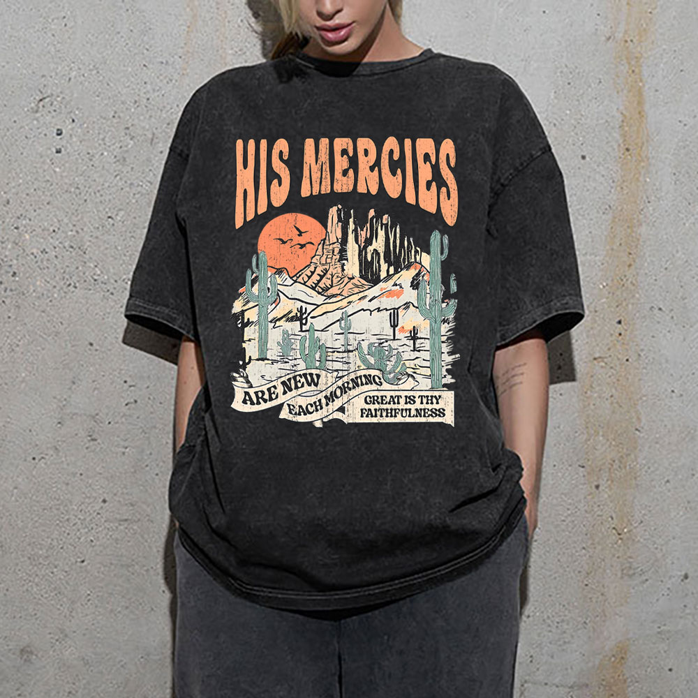 His Mercies Are New Every Morning Boho Christian Washed T-Shirt
