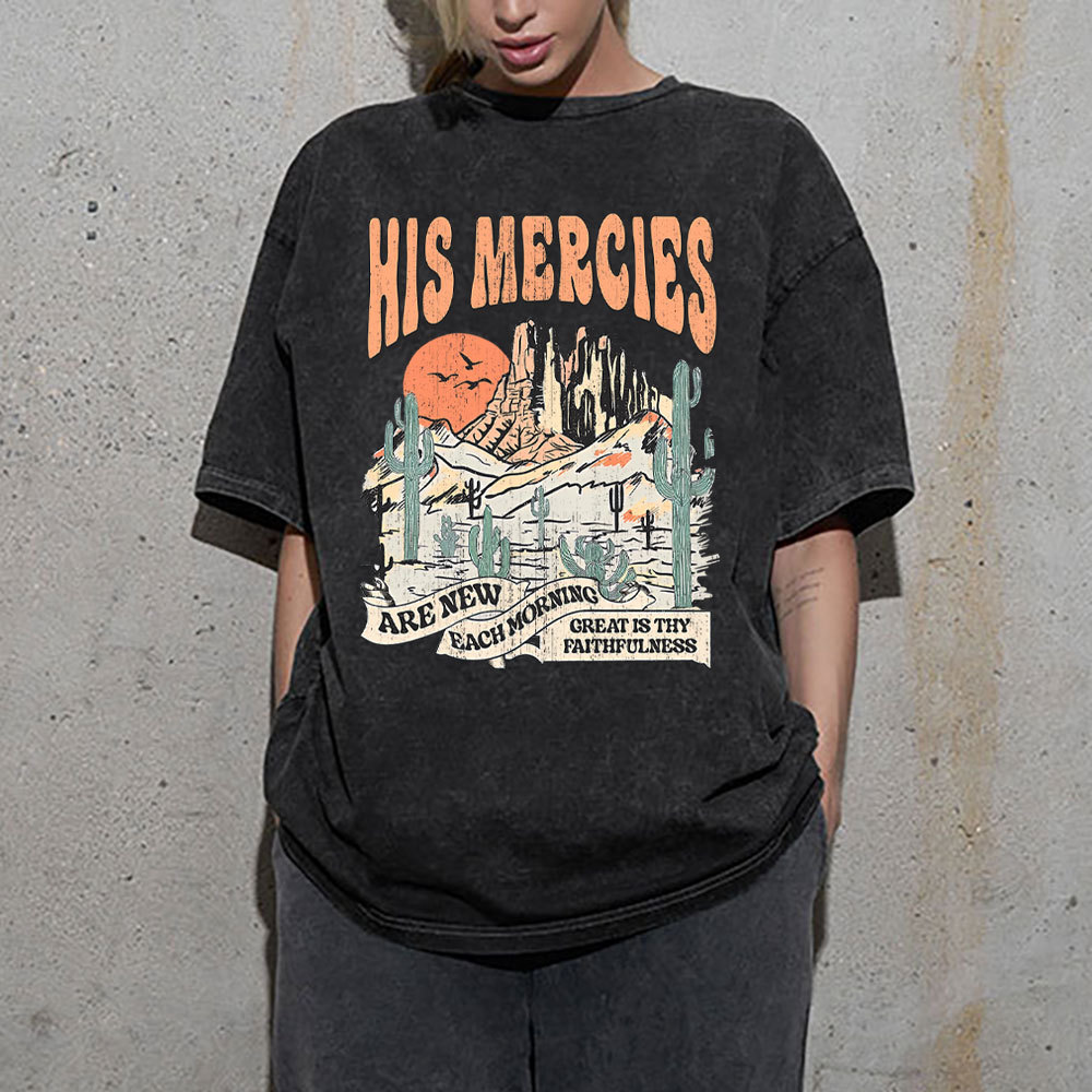 His Mercies Are New Every Morning Boho Christian Washed T-Shirt