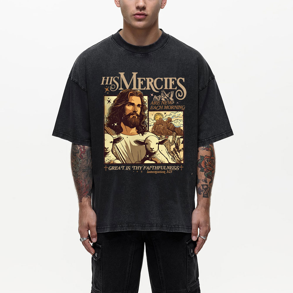 His Mercies Christian Washed T-Shirt