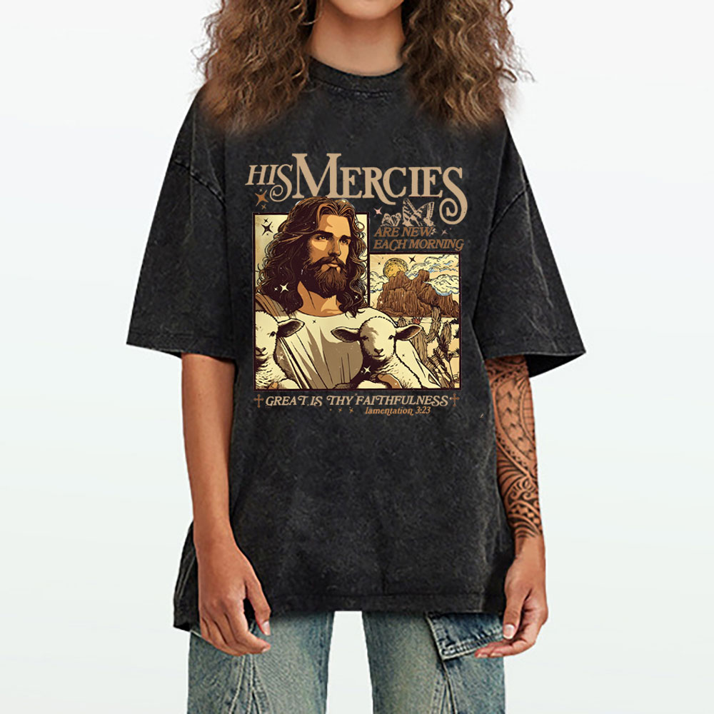 His Mercies Christian Washed T-Shirt