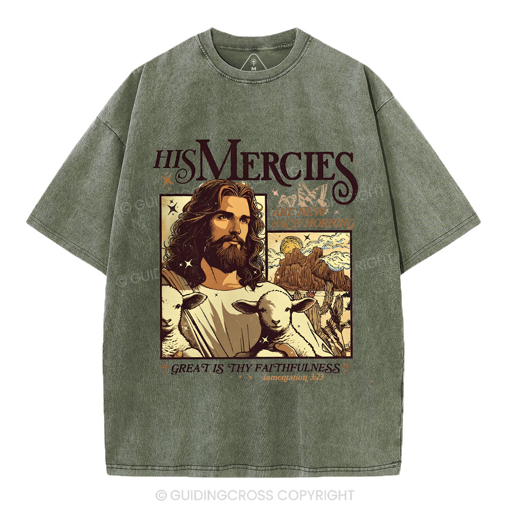 His Mercies Christian Washed T-Shirt