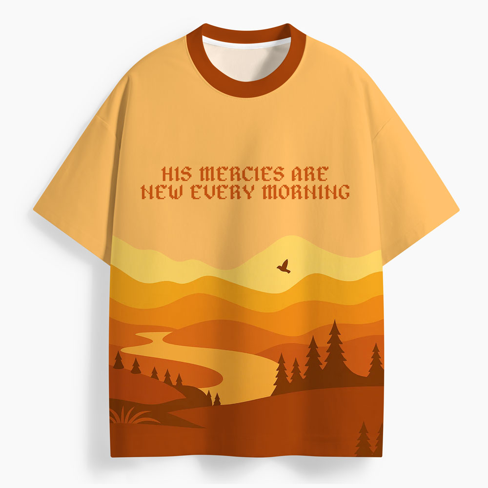 His Mercies  Are New Every Morning Oversized All-Over Print Christian T-Shirt