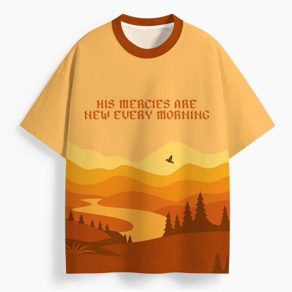 His Mercies  Are New Every Morning Oversized All-Over Print Christian T-Shirt