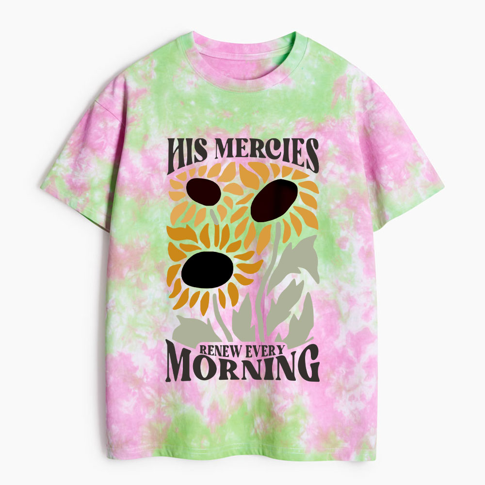 His Mercies Renew Every Morning Christian Heavy Cotton Tie Dye T-Shirt