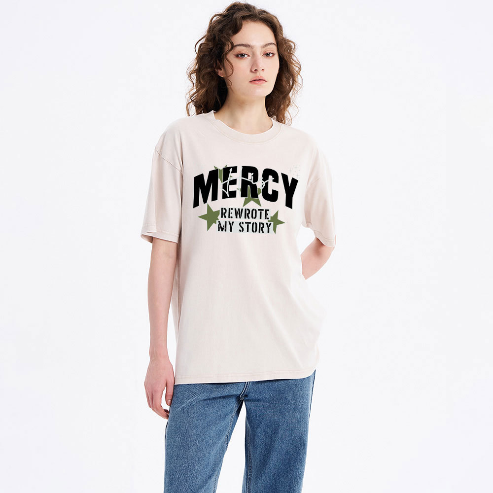 His Mercy Rewrote My Story Christian Washed T-Shirt
