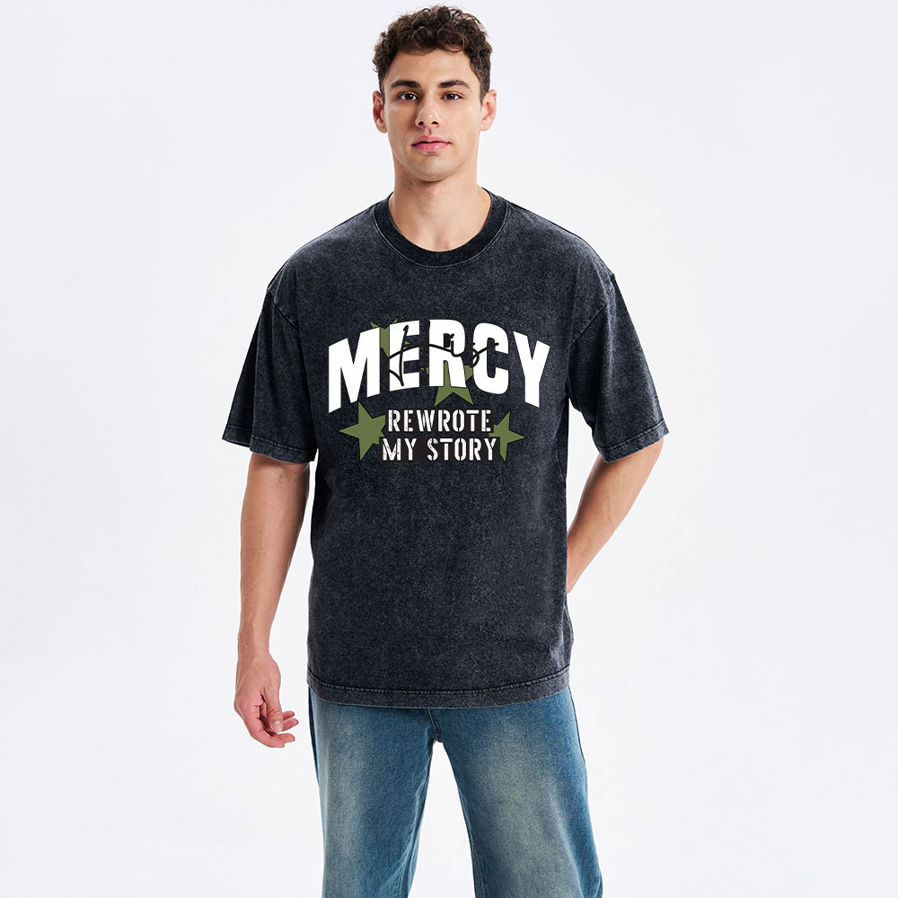 His Mercy Rewrote My Story Christian Washed T-Shirt