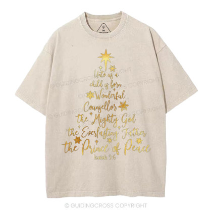 His Name Shall Be Called Christian Christmas Washed T-Shirt