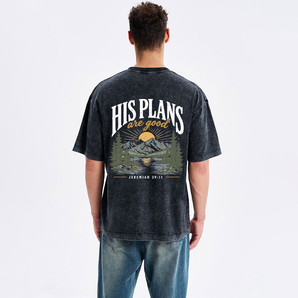 His Plans Are Good Christian Washed T-Shirt