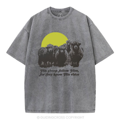 His Sheep Follow Him For They Know His Voice Chrsitian Washed T-Shirt