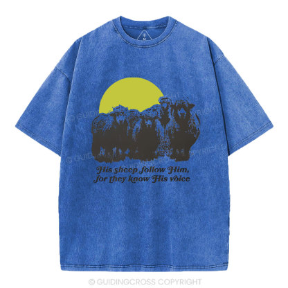 His Sheep Follow Him For They Know His Voice Chrsitian Washed T-Shirt
