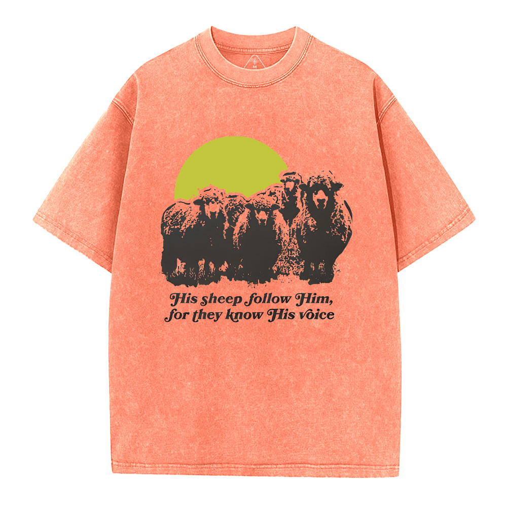 His Sheep Follow Him For They Know His Voice Chrsitian Washed T-Shirt