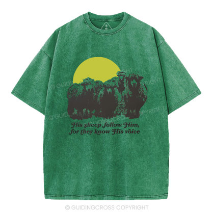 His Sheep Follow Him For They Know His Voice Chrsitian Washed T-Shirt