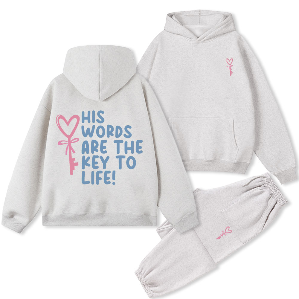 His Words Are The Key To Life Christian Fleece Hoodie Set