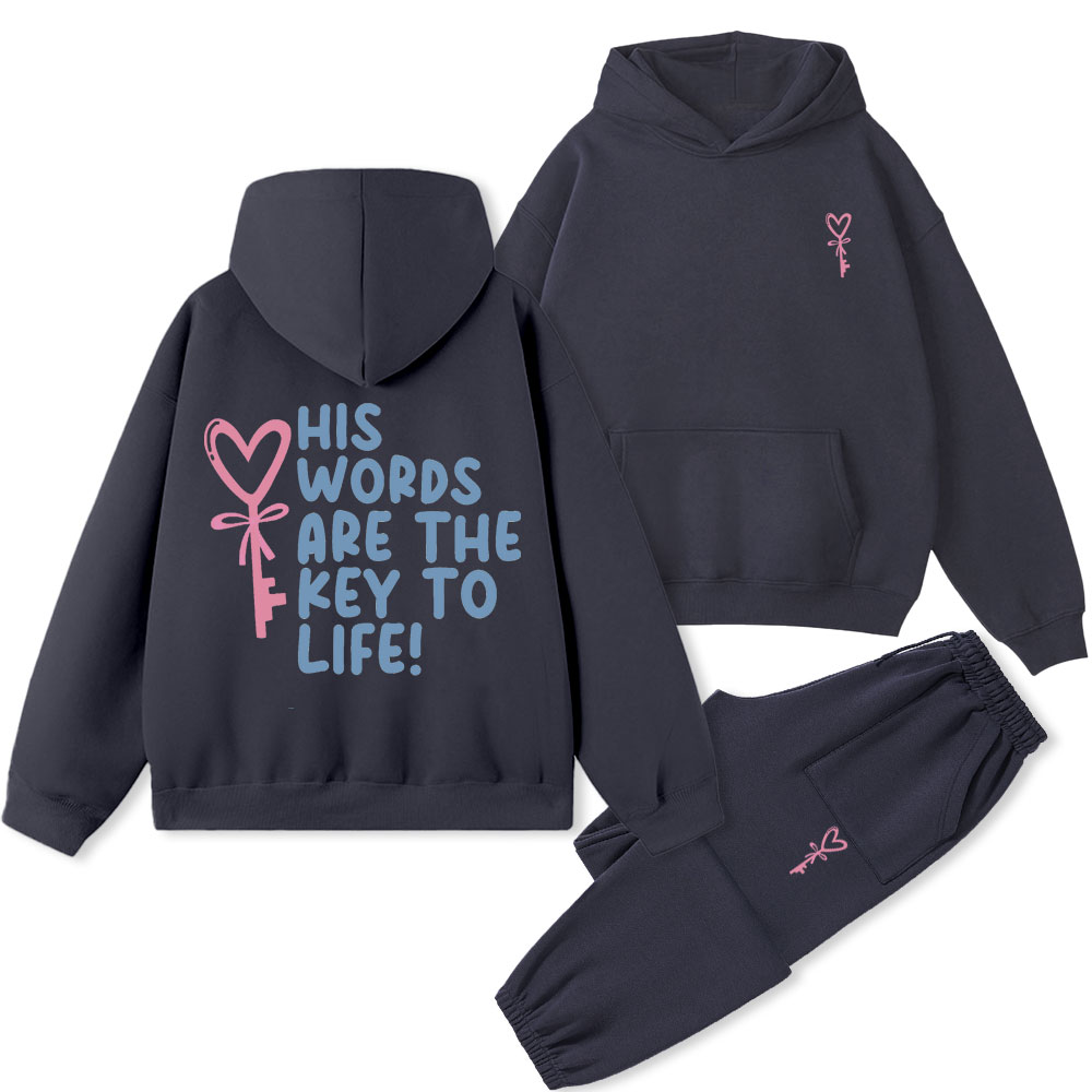 His Words Are The Key To Life Christian Fleece Hoodie Set