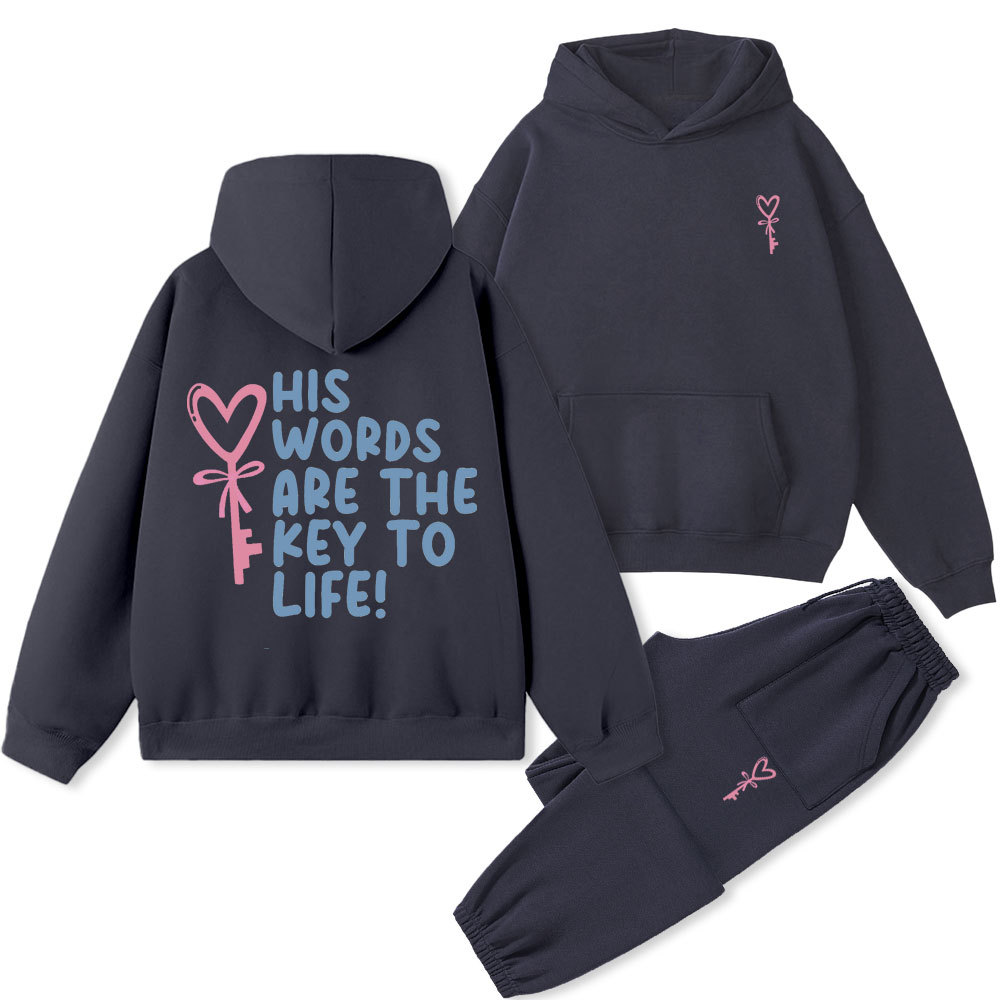 His Words Are The Key To Life Christian Fleece Hoodie Set
