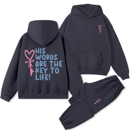His Words Are The Key To Life Christian Fleece Hoodie Set