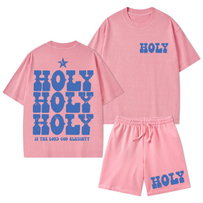 Holy Is The Lord God Ahighty Christian Washed T-Shirt & Shorts