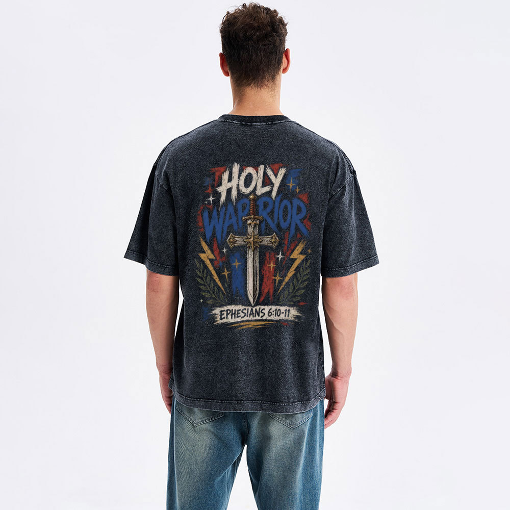 Holy Warrior Christian Washed T-Shirt