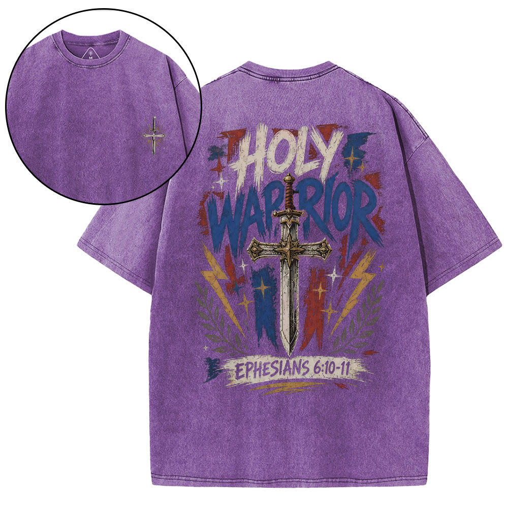 Holy Warrior Christian Washed T-Shirt