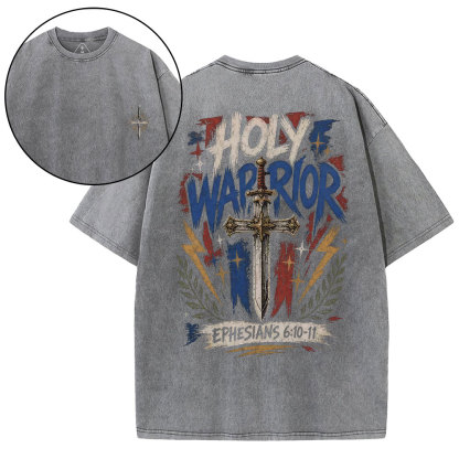 Holy Warrior Christian Washed T-Shirt