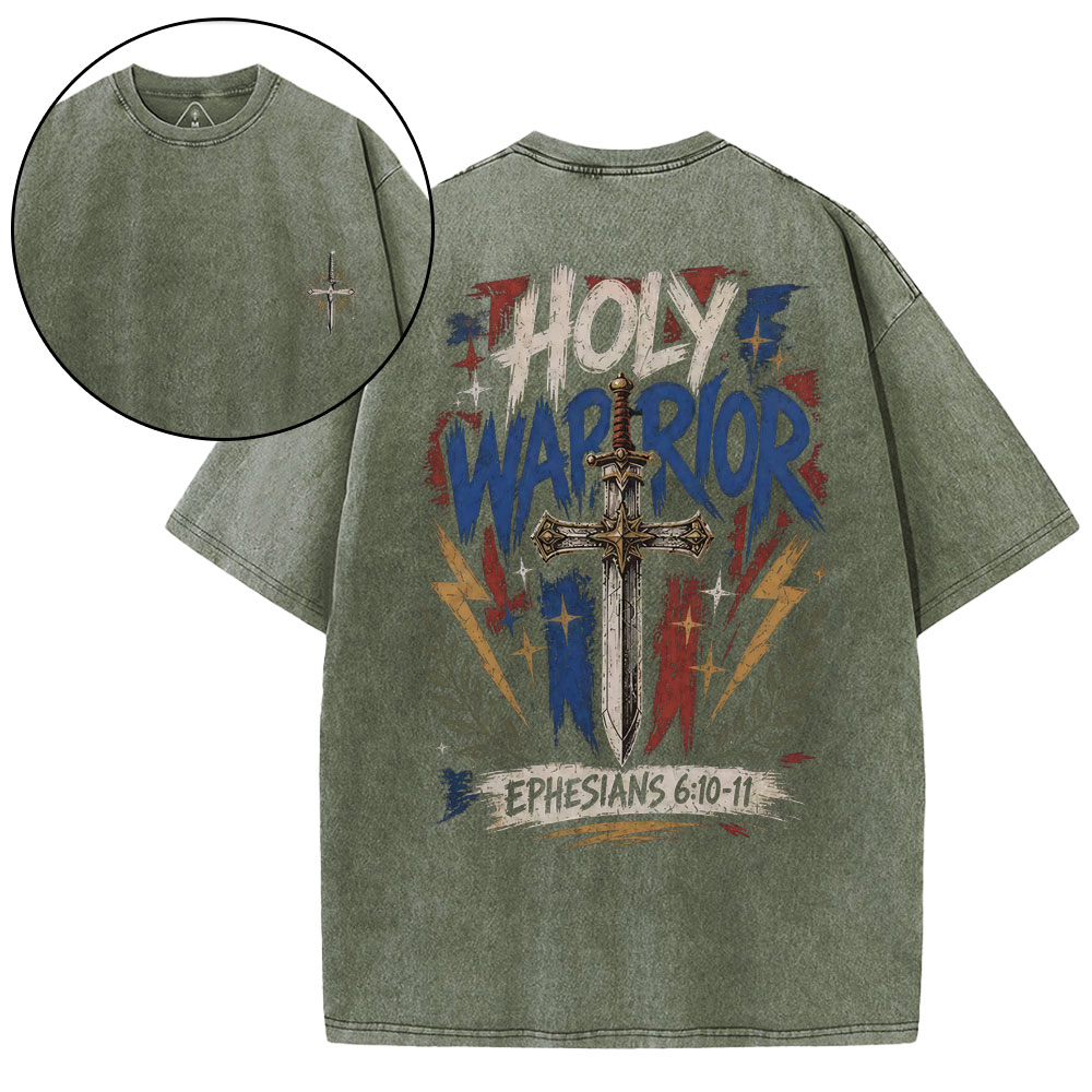 Holy Warrior Christian Washed T-Shirt