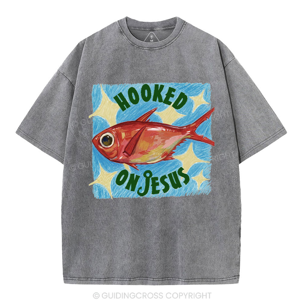 Hooked On Jesus Christian Washed T-Shirt
